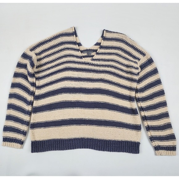 Vince Sweaters - Vince Striped V Neck Sweater M Navy Cream Chunky Knit Nautical Quiet Luxury